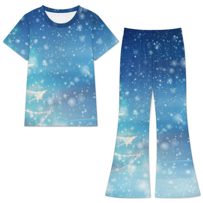 Completo Bambina Due Pezzi con Pantaloni a Zampa Personalizzabile — Top Manica Corta Estivo