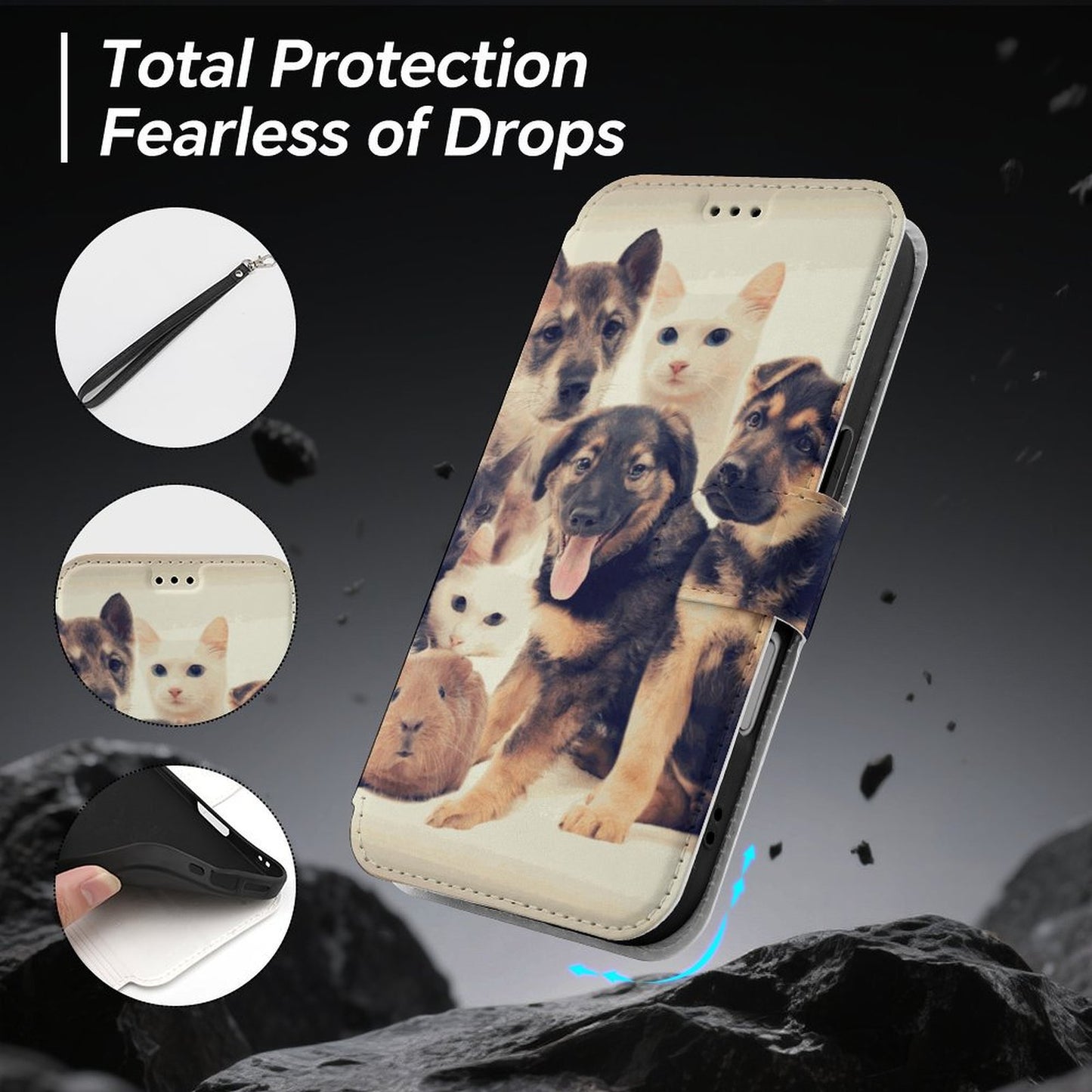 Custodia a Libro in Pelle Personalizzata per iPhone 17 con Porta Carte e Laccetto