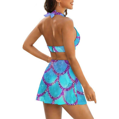 Costume due pezzi donna con spalline annodate e gonna con spacchi personalizzabile