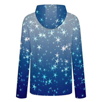 Sunscreen Hooded Long Sleeved Jacket Stars, Blue, Gradients