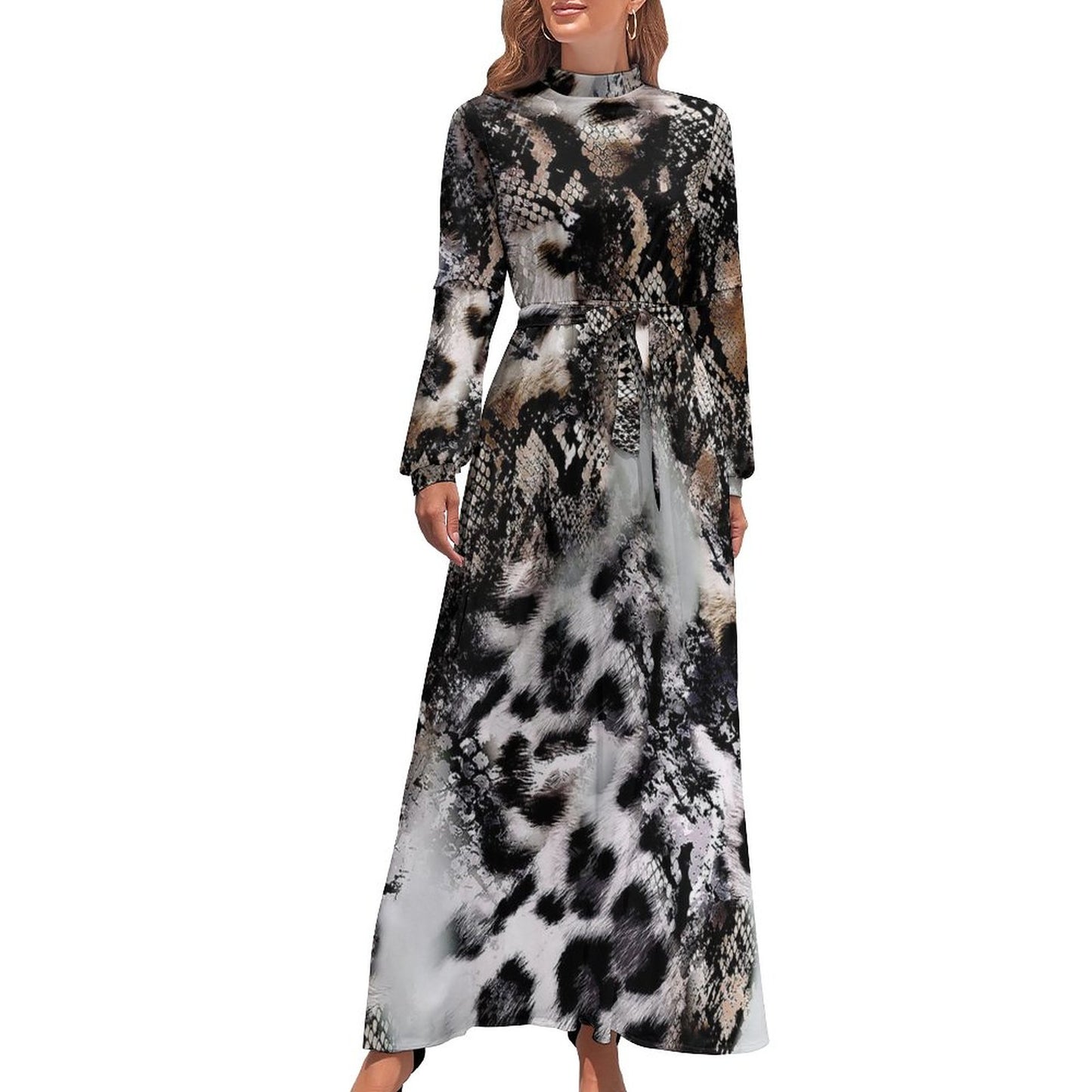 Abito Maxi Collo Alto Personalizzato | Vestito Lungo Donna Stampa Totale