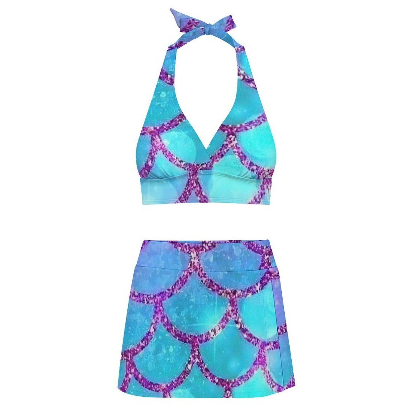 Costume due pezzi donna con spalline annodate e gonna con spacchi personalizzabile