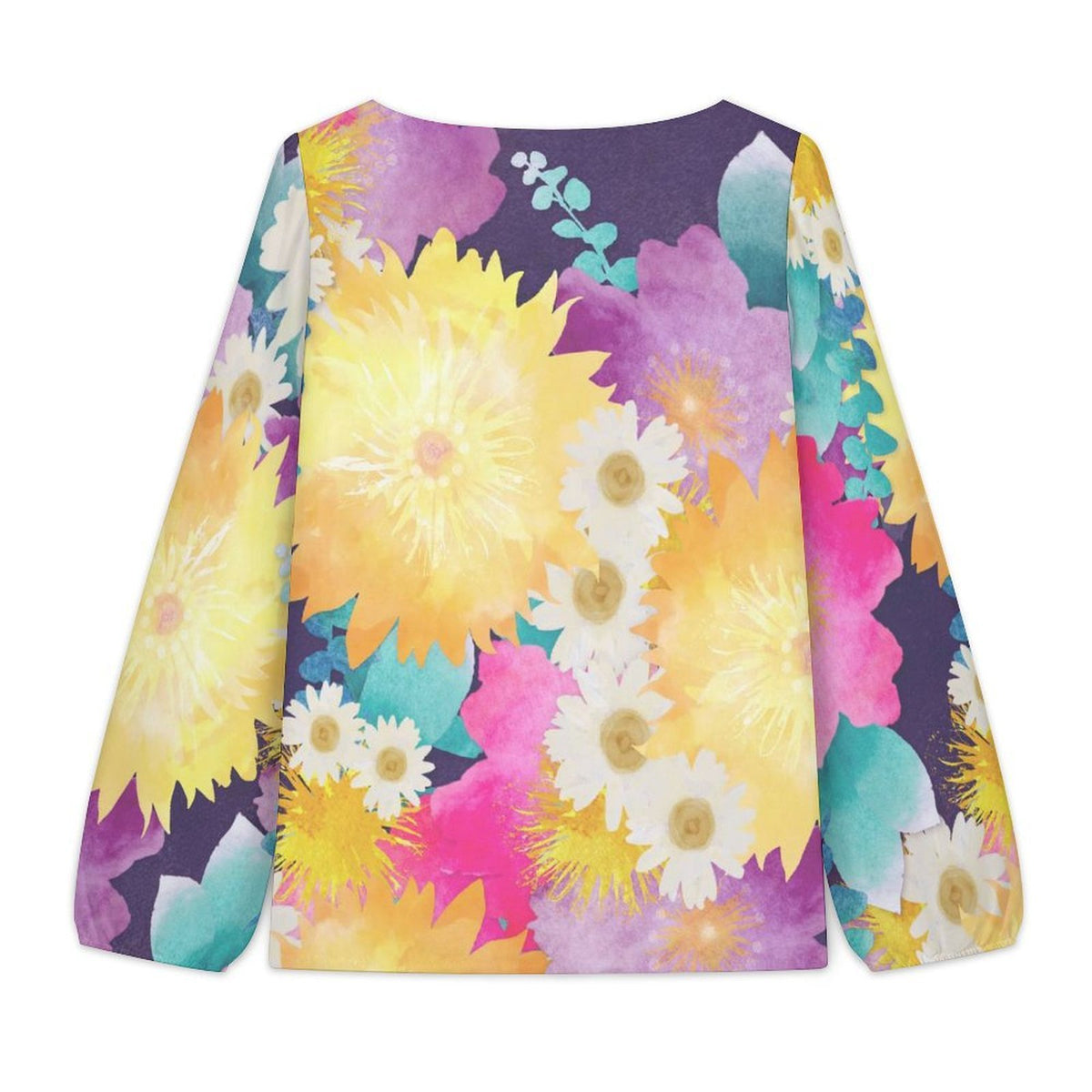 Camicia Donna Effetto Lino con Scollo a V e Maniche a Palloncino Personalizzabile
