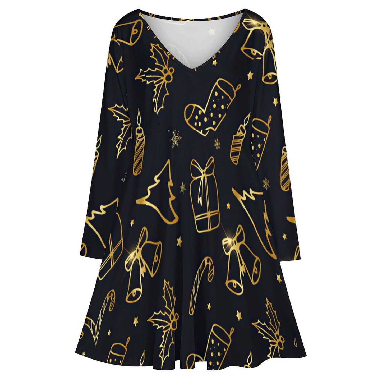 Abito Midi Scollo a V Taglie Forti | Manica Lunga (S-8XL)