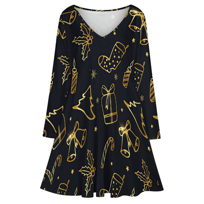 Abito Midi Scollo a V Taglie Forti | Manica Lunga (S-8XL)
