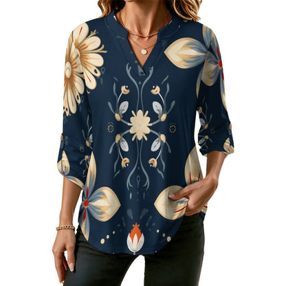 Camicia Donna a Collo V con Maniche Regolabili e Stampa Personalizzabile