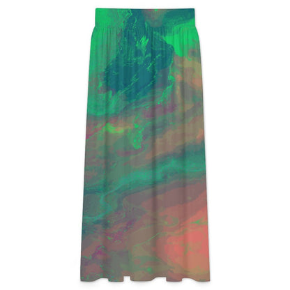 Gonna lunga donna elastica a vita alta in milk silk con stampa personalizzata a trasferimento termico