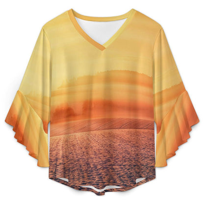 Blusa Donna con Volant e Scollo a V | Top Personalizzabile Elegante