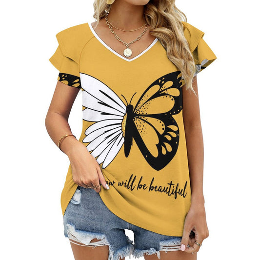 T-shirt V-neck Personalizzata con Volant | Tessuto Rinfrescante UPF 50+