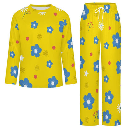 Shoulder Long Sleeved Pajama Set Yellow, Flower Background