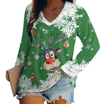 T-Shirt Oversize Donna Doppio Collo V | Maglia Manica Lunga Boyfriend Style