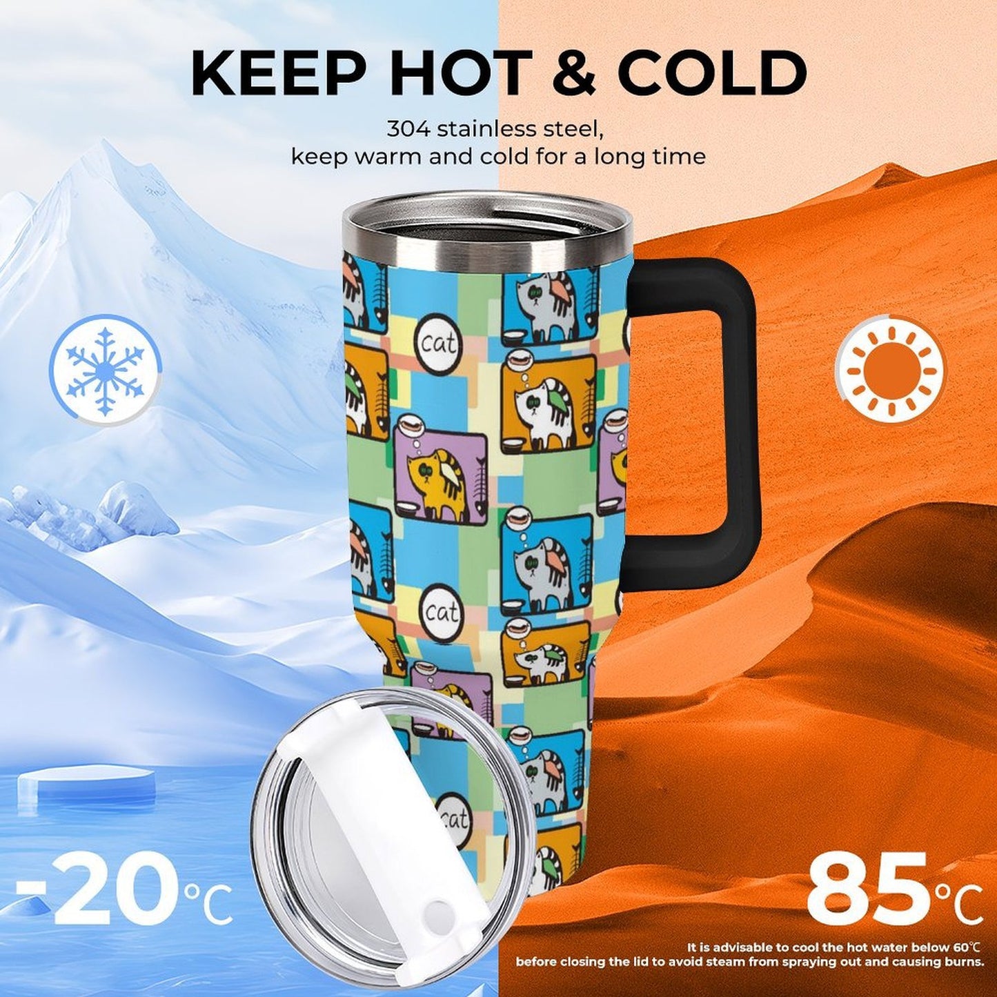 Tumbler Termico da 40 oz in Acciaio con Manico e Stampa Personalizzata