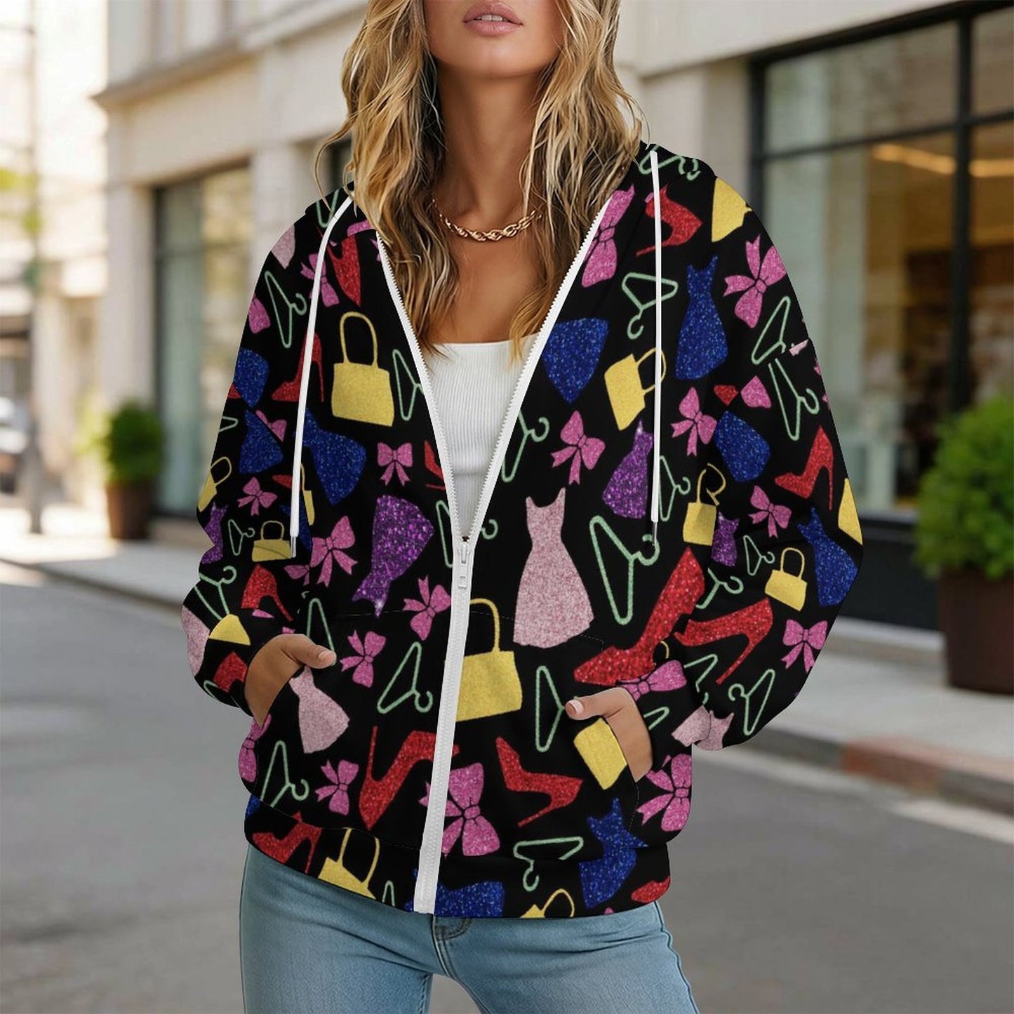 Felpa Donna con Zip e Cappuccio Personalizzabile