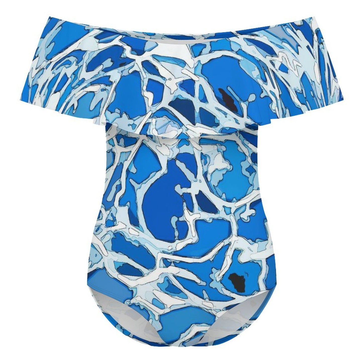 Costume intero donna con scollo bardot e volant personalizzabile