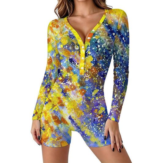 Tuta Corta Donna Personalizzata con Scollo a V e Maniche Lunghe