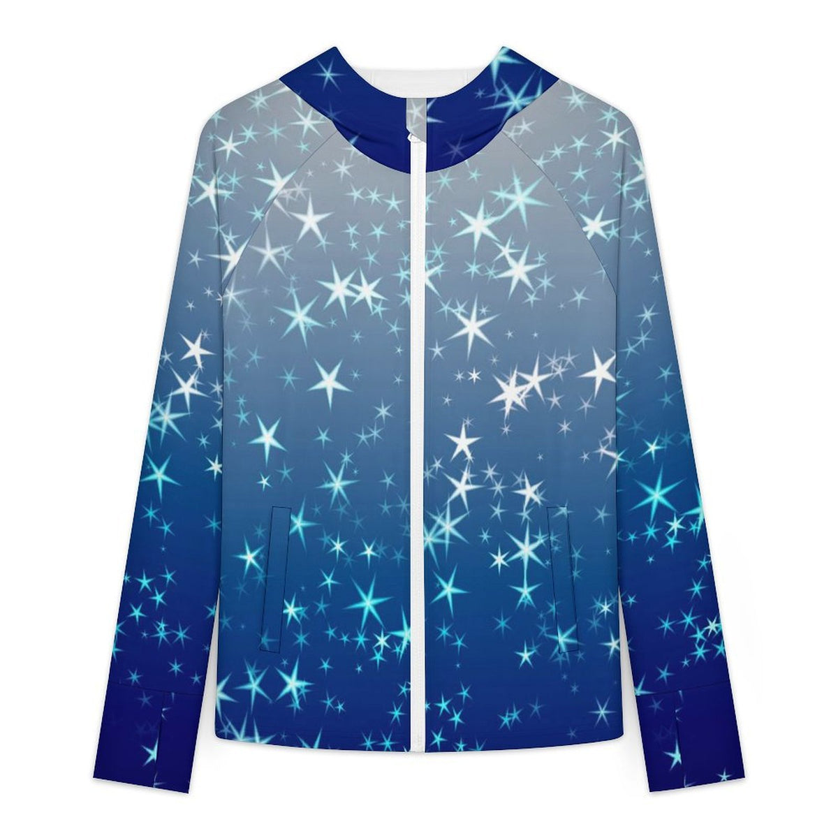 Sunscreen Hooded Long Sleeved Jacket Stars, Blue, Gradients