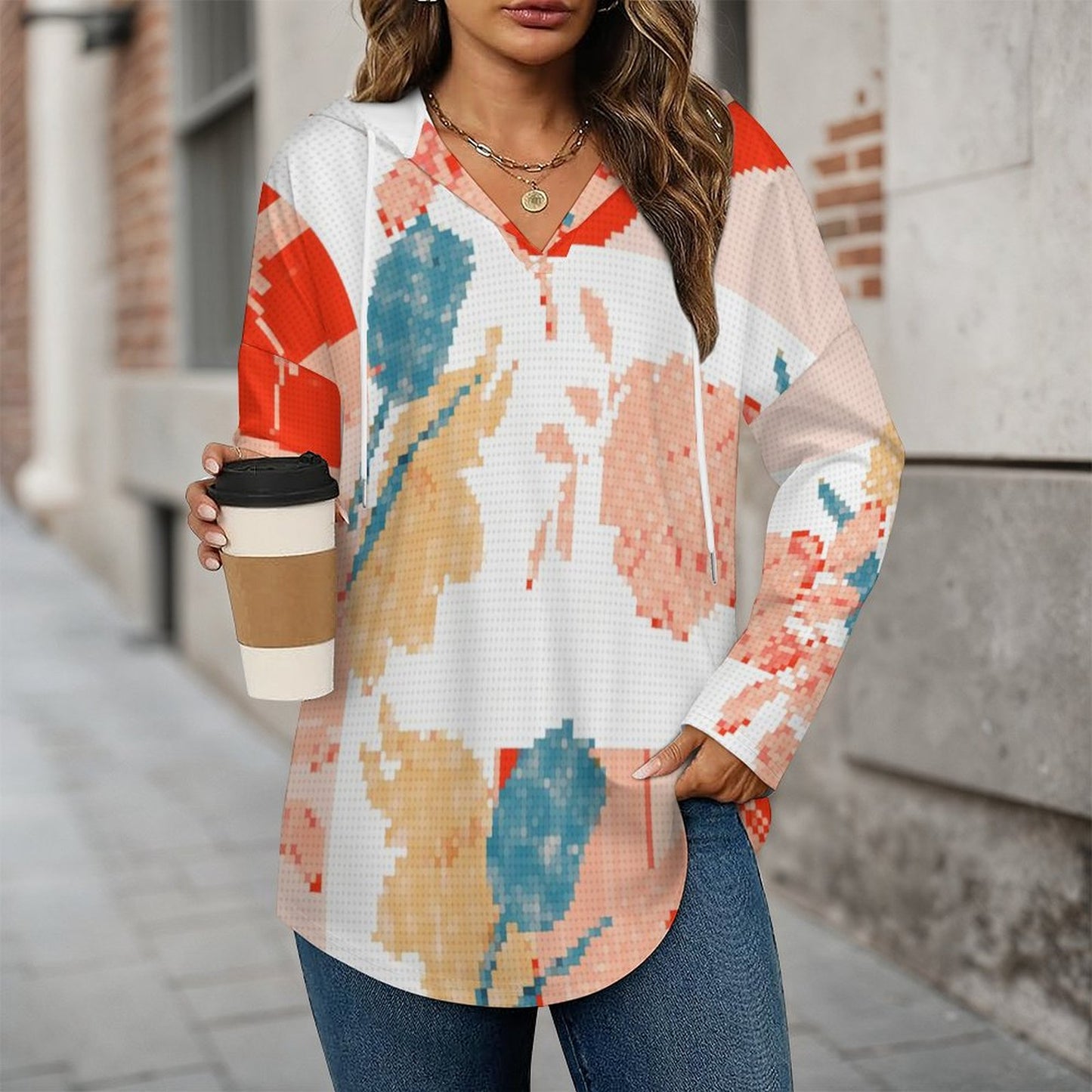 Felpa V-Neck Donna con Cappuccio Personalizzata | Stampa Unica