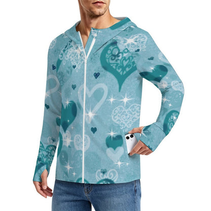 Sunscreen Hooded Long Sleeved Jacket Blue Heart