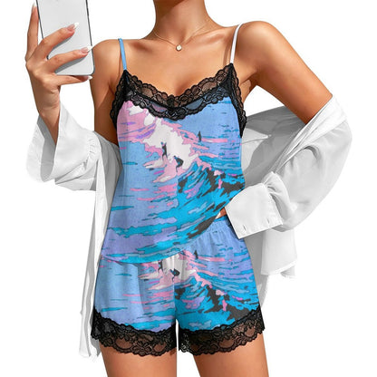 Coordinato Pigiama Donna con Pizzo Personalizzabile — Top e Shorts