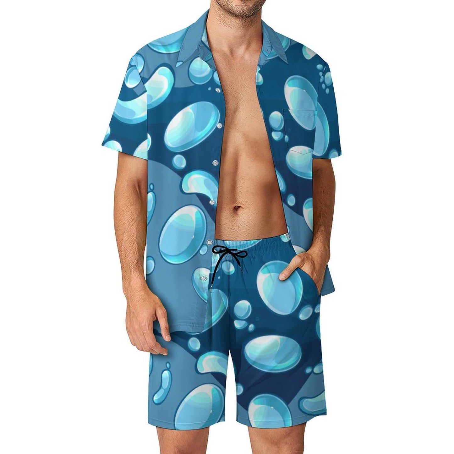 Completo Pigiama Uomo in Raso Personalizzabile con Camicia e Pantaloncini Corti