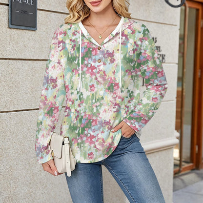 Felpa Donna con Cappuccio Scollo a V e Bottoni Personalizzabile