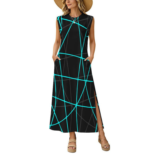 Robe longue sans manches personnalisée avec fente et poches