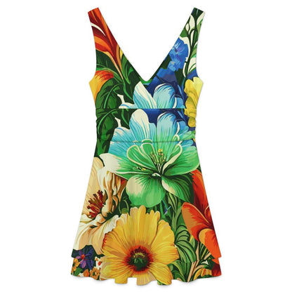 V-neck Sleeveless Double Layered Ruffled Skirt Vintage, Floral