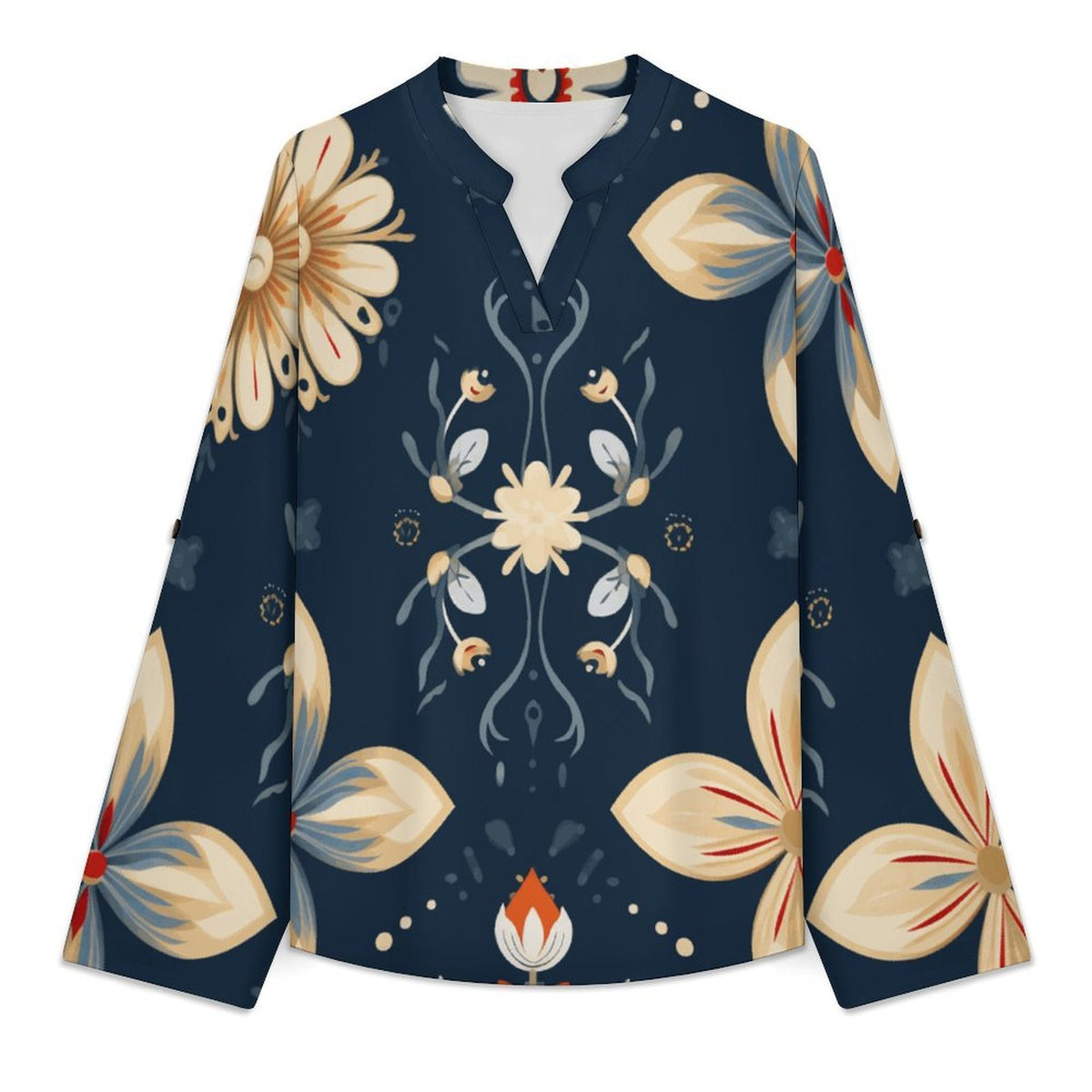 Camicia Donna a Collo V con Maniche Regolabili e Stampa Personalizzabile
