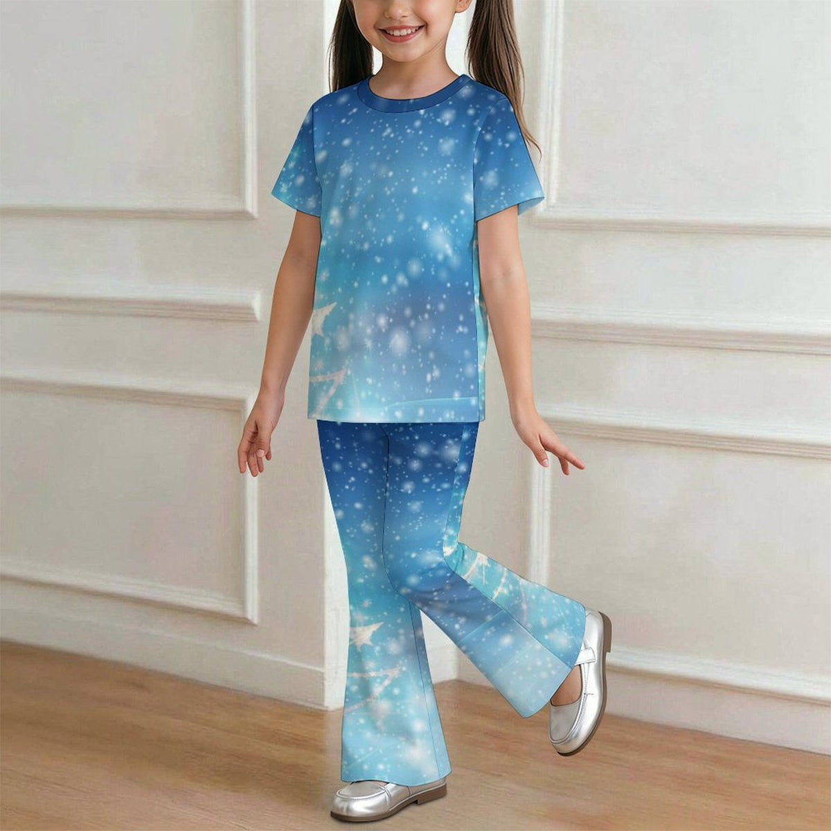 Completo Bambina Due Pezzi con Pantaloni a Zampa Personalizzabile — Top Manica Corta Estivo