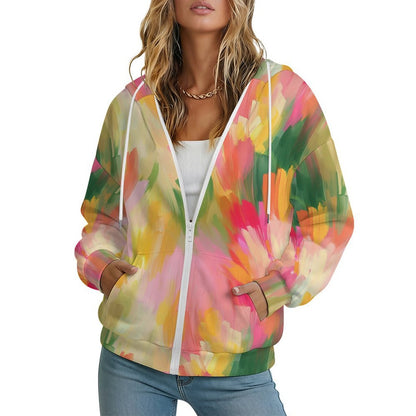 Felpa donna con cappuccio e zip completa in tessuto ad aria personalizzabile