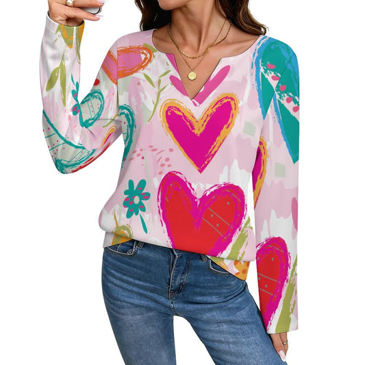 Maglia Donna Scollo a V Manica Lunga Personalizzabile Effetto Lino